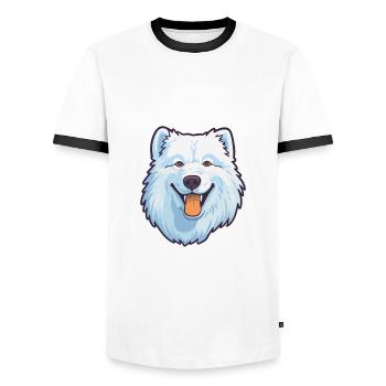Samoyed Dog Breed Cartoon Kawaii Illustration - Men's Ringer Shirt - white/black - Front - AI Model Female 172 light (172cm) & AI Model Male 178 dark (178cm)