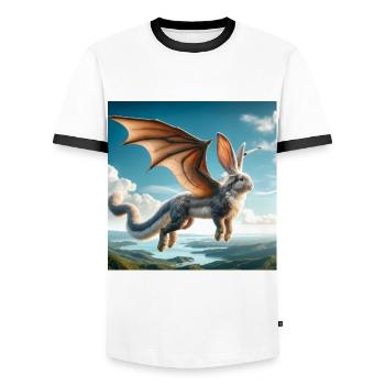 Flying Bunny Dragon #02 - Men's Ringer Shirt - white/black - Front - AI Model Female 172 light (172cm) & AI Model Male 178 dark (178cm)