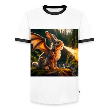 Dragon Lapin Cracheur de Feu #22 - T-shirt contrasté Homme - blanc/noir - Devant - AI Model Female 172 light (172cm) & AI Model Male 178 dark (178cm)