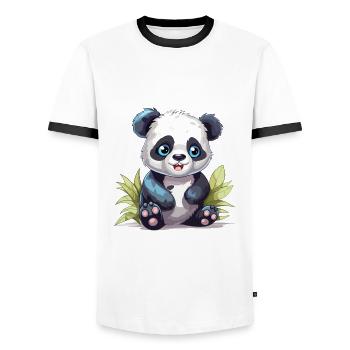 Mignon Panda Aquarelle Colorée Dessin Animé Kawaii Anim - T-shirt contrasté Homme - blanc/noir - Devant - AI Model Female 172 light (172cm) & AI Model Male 178 dark (178cm)
