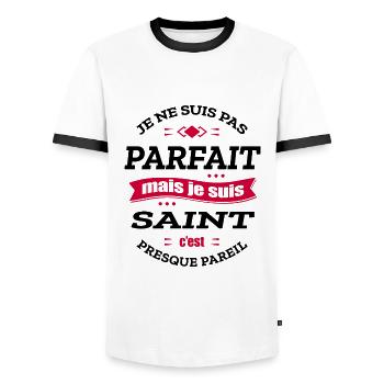 SAINT PARFAIT - PRENOM SAINT - T-shirt contrasté Homme - blanc/noir - Devant - AI Model Female 172 light (172cm) & AI Model Male 178 dark (178cm)