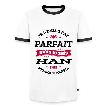 HAN PARFAIT - PRENOM HAN - T-shirt contrasté Homme - blanc/noir - Devant - AI Model Female 172 light (172cm) & AI Model Male 178 dark (178cm)