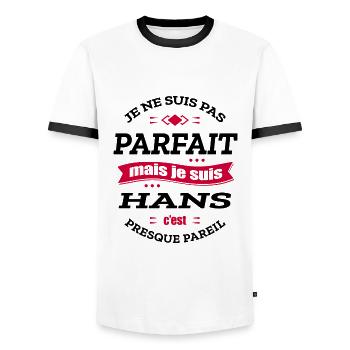 HANS PARFAIT - PRENOM HANS - T-shirt contrasté Homme - blanc/noir - Devant - AI Model Female 172 light (172cm) & AI Model Male 178 dark (178cm)