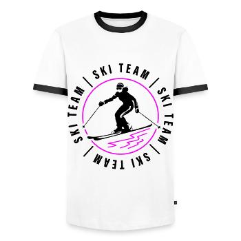 Ski Team Club Skiing Woman - Men's Ringer Shirt - white/black - Front - AI Model Female 172 light (172cm) & AI Model Male 178 dark (178cm)