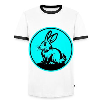 Symbole de Pâques lapin - T-shirt contrasté Homme - blanc/noir - Devant - AI Model Female 172 light (172cm) & AI Model Male 178 dark (178cm)