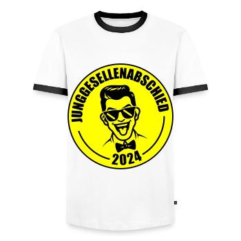 Junggesellenabschied 2024 - Männer Kontrast-T-Shirt - Weiß/Schwarz - Vorne - AI Model Female 172 light (172cm) & AI Model Male 178 dark (178cm)