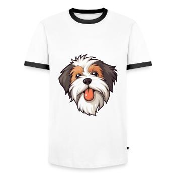 Biewer Terrier Dog Breed Watercolor Cartoon Kawaii - Men's Ringer Shirt - white/black - Front - AI Model Female 172 light (172cm) & AI Model Male 178 dark (178cm)