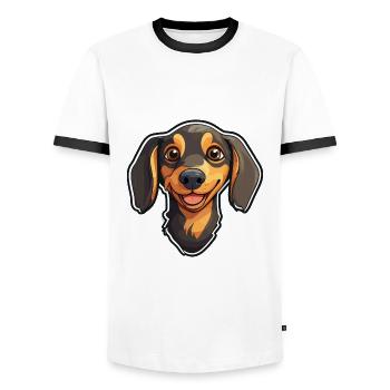 Teckel chien race aquarelle dessin animé Kawaii Clip - T-shirt contrasté Homme - blanc/noir - Devant - AI Model Female 172 light (172cm) & AI Model Male 178 dark (178cm)