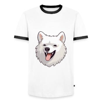 Japanese Spitz Dog Breed Watercolor Cartoon Kawaii - Men's Ringer Shirt - white/black - Front - AI Model Female 172 light (172cm) & AI Model Male 178 dark (178cm)