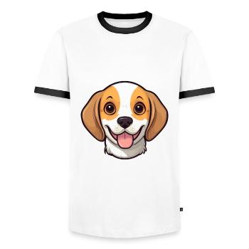 Beagle Dog Breed Watercolor Cartoon Kawaii Clipart - Men's Ringer Shirt - white/black - Front - AI Model Female 172 light (172cm) & AI Model Male 178 dark (178cm)