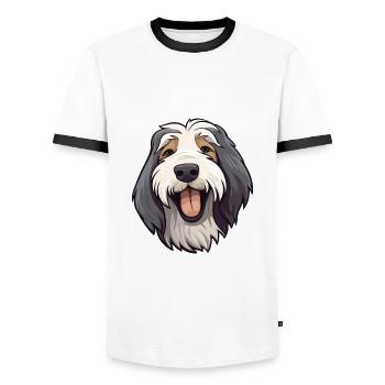 Bearded Collie Dog Breed Watercolor Cartoon Kawaii - Men's Ringer Shirt - white/black - Front - AI Model Female 172 light (172cm) & AI Model Male 178 dark (178cm)