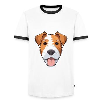 Draht Foxterrier Hunderasse Aquarell Karikatur Kawa - Männer Kontrast-T-Shirt - Weiß/Schwarz - Vorne - AI Model Female 172 light (172cm) & AI Model Male 178 dark (178cm)