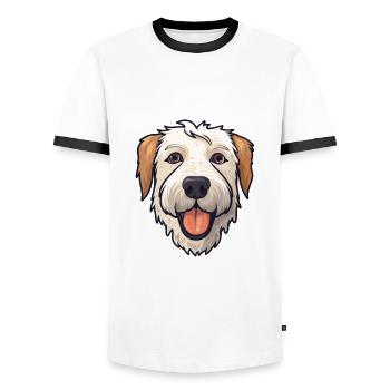 Soft Coated Wheaten Terrier Dog Breed Watercolor C - Men's Ringer Shirt - white/black - Front - AI Model Female 172 light (172cm) & AI Model Male 178 dark (178cm)