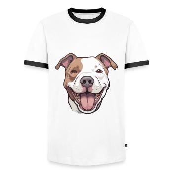 Pitbull Hund Rasse Aquarell Karikatur Kawaii Clipar - Männer Kontrast-T-Shirt - Weiß/Schwarz - Vorne - AI Model Female 172 light (172cm) & AI Model Male 178 dark (178cm)