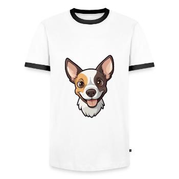 Rat Terrier Dog Breed Watercolor Cartoon Kawaii Cl - Men's Ringer Shirt - white/black - Front - AI Model Female 172 light (172cm) & AI Model Male 178 dark (178cm)