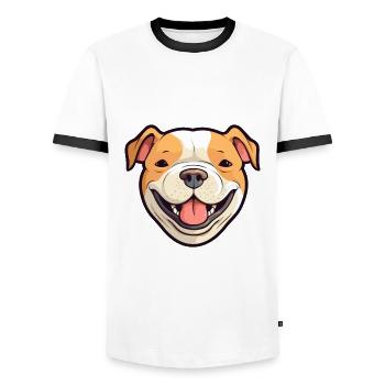 Pitbull Dog Breed Watercolor Cartoon Kawaii Clipar - Men's Ringer Shirt - white/black - Front - AI Model Female 172 light (172cm) & AI Model Male 178 dark (178cm)