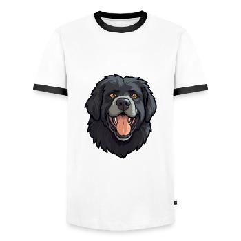 Newfoundland Dog Breed Watercolor Cartoon Kawaii C - Men's Ringer Shirt - white/black - Front - AI Model Female 172 light (172cm) & AI Model Male 178 dark (178cm)