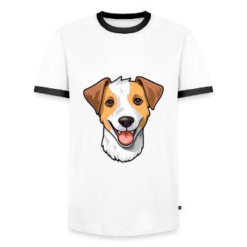 Parson Russell Terrier Dog Breed Watercolor Cartoo - Men's Ringer Shirt - white/black - Front - AI Model Female 172 light (172cm) & AI Model Male 178 dark (178cm)