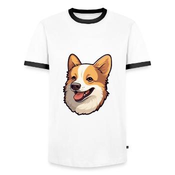 Norwegische Lundehund Hunderasse Aquarell Cartoon K - Männer Kontrast-T-Shirt - Weiß/Schwarz - Vorne - AI Model Female 172 light (172cm) & AI Model Male 178 dark (178cm)