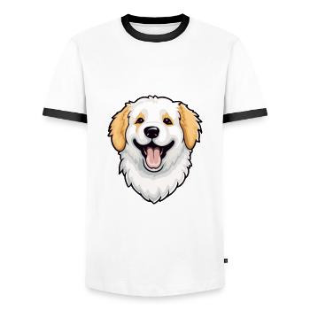 Kuvaszok chien race aquarelle dessin animé Kawaii Clipa - T-shirt contrasté Homme - blanc/noir - Devant - AI Model Female 172 light (172cm) & AI Model Male 178 dark (178cm)