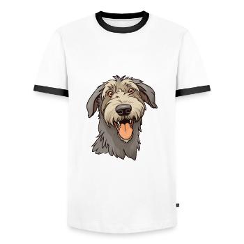 Irish Wolfhound Dog Breed Watercolor Cartoon Kawai - Men's Ringer Shirt - white/black - Front - AI Model Female 172 light (172cm) & AI Model Male 178 dark (178cm)