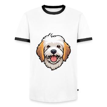 Havaneser Hund Rasse Aquarell Karikatur Kawaii Clipa - Männer Kontrast-T-Shirt - Weiß/Schwarz - Vorne - AI Model Female 172 light (172cm) & AI Model Male 178 dark (178cm)