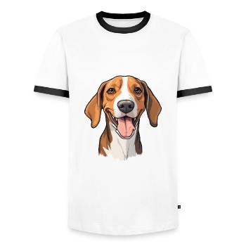 Englisch Foxhound Hunderasse Aquarell Karikatur Kawa - Männer Kontrast-T-Shirt - Weiß/Schwarz - Vorne - AI Model Female 172 light (172cm) & AI Model Male 178 dark (178cm)