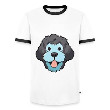 Spanischer Wasserhund Rasse Aquarell Karikatur Kawaii - Männer Kontrast-T-Shirt - Weiß/Schwarz - Vorne - AI Model Female 172 light (172cm) & AI Model Male 178 dark (178cm)