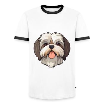 Shih Tzu Dog Breed Watercolor Cartoon Kawaii Clipa - Men's Ringer Shirt - white/black - Front - AI Model Female 172 light (172cm) & AI Model Male 178 dark (178cm)