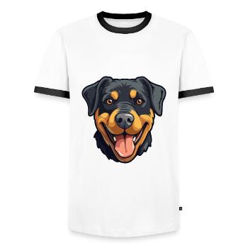 Rottweiler Hund Rasse Aquarell Karikatur Kawaii Cli - Männer Kontrast-T-Shirt - Weiß/Schwarz - Vorne - AI Model Female 172 light (172cm) & AI Model Male 178 dark (178cm)