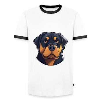 Rottweiler Hund Rasse Aquarell Karikatur Kawaii Cli - Männer Kontrast-T-Shirt - Weiß/Schwarz - Vorne - AI Model Female 172 light (172cm) & AI Model Male 178 dark (178cm)