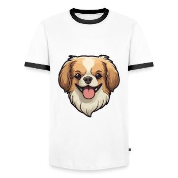 Épagneul tibétain chien race aquarelle dessin animé Kawai - T-shirt contrasté Homme - blanc/noir - Devant - AI Model Female 172 light (172cm) & AI Model Male 178 dark (178cm)
