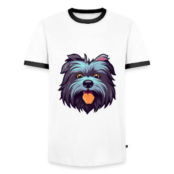 Skye Terrier Hunderasse Aquarell Karikatur Kawaii C - Männer Kontrast-T-Shirt - Weiß/Schwarz - Vorne - AI Model Female 172 light (172cm) & AI Model Male 178 dark (178cm)