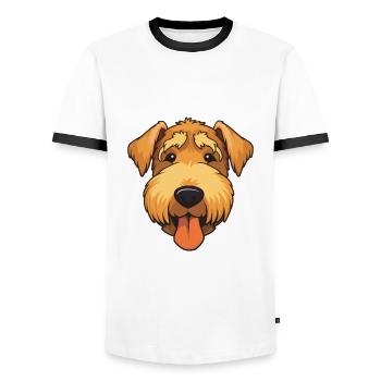 Welsh Terrier chien race aquarelle dessin animé Kawaii - T-shirt contrasté Homme - blanc/noir - Devant - AI Model Female 172 light (172cm) & AI Model Male 178 dark (178cm)