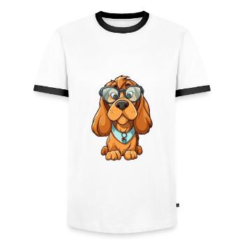Bloodhound chien race aquarelle dessin animé Kawaii Gla - T-shirt contrasté Homme - blanc/noir - Devant - AI Model Female 172 light (172cm) & AI Model Male 178 dark (178cm)