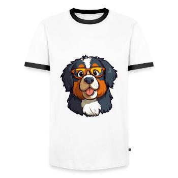Bouvier bernois race aquarelle dessin animé Kawa - T-shirt contrasté Homme - blanc/noir - Devant - AI Model Female 172 light (172cm) & AI Model Male 178 dark (178cm)