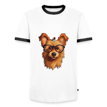 Australian Terrier Dog Breed Watercolor Cartoon Ka - Men's Ringer Shirt - white/black - Front - AI Model Female 172 light (172cm) & AI Model Male 178 dark (178cm)