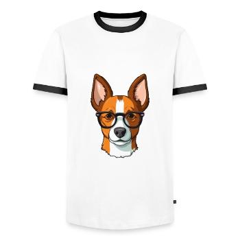 Basenji Dog Breed Watercolor Cartoon Kawaii Glasse - Men's Ringer Shirt - white/black - Front - AI Model Female 172 light (172cm) & AI Model Male 178 dark (178cm)