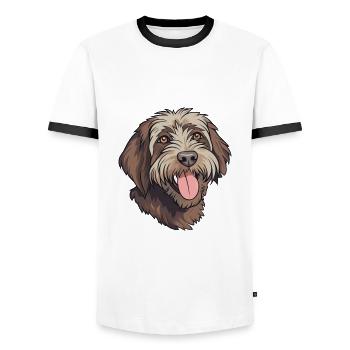 Wirehaired Pointing Griffon Dog Breed Watercolor C - Men's Ringer Shirt - white/black - Front - AI Model Female 172 light (172cm) & AI Model Male 178 dark (178cm)