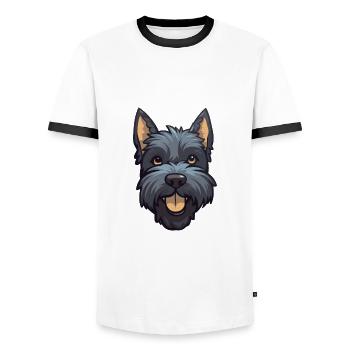 Scottish Terrier Hunderasse Aquarell Karikatur Kawa - Männer Kontrast-T-Shirt - Weiß/Schwarz - Vorne - AI Model Female 172 light (172cm) & AI Model Male 178 dark (178cm)