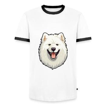 Samoyède chien race aquarelle dessin animé Kawaii Clipar - T-shirt contrasté Homme - blanc/noir - Devant - AI Model Female 172 light (172cm) & AI Model Male 178 dark (178cm)