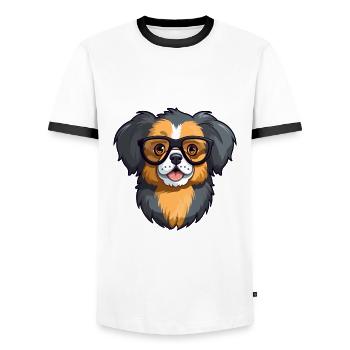 Épagneul tibétain chien race aquarelle dessin animé Kawai - T-shirt contrasté Homme - blanc/noir - Devant - AI Model Female 172 light (172cm) & AI Model Male 178 dark (178cm)