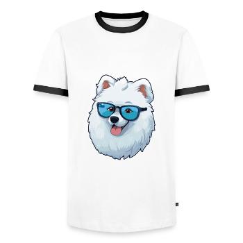 Samoyède chien race aquarelle dessin animé Kawaii Glasse - T-shirt contrasté Homme - blanc/noir - Devant - AI Model Female 172 light (172cm) & AI Model Male 178 dark (178cm)