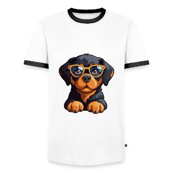 Rottweiler Hunderasse Aquarell Karikatur Kawaii Gla - Männer Kontrast-T-Shirt - Weiß/Schwarz - Vorne - AI Model Female 172 light (172cm) & AI Model Male 178 dark (178cm)