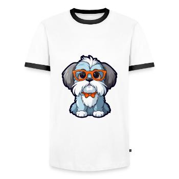Shih Tzu Dog Breed Watercolor Cartoon Kawaii Glass - Men's Ringer Shirt - white/black - Front - AI Model Female 172 light (172cm) & AI Model Male 178 dark (178cm)