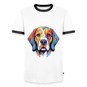 Great Pyrenee Dog Breed Watercolor Cartoon Kawaii - Men's Ringer Shirt - white/black - Front - AI Model Female 172 light (172cm) & AI Model Male 178 dark (178cm)