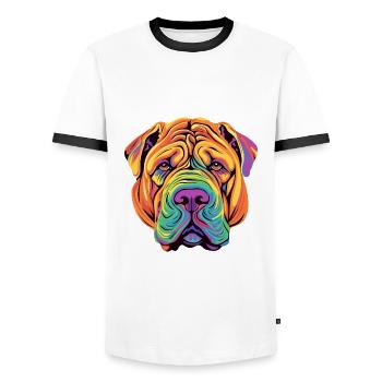 Chinesische Shar Pei Hunderasse Aquarell Karikatur Kawa - Männer Kontrast-T-Shirt - Weiß/Schwarz - Vorne - AI Model Female 172 light (172cm) & AI Model Male 178 dark (178cm)