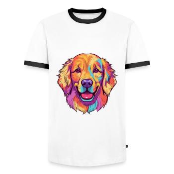 Golden Retriever Dog Breed Watercolor Cartoon Kawa - Men's Ringer Shirt - white/black - Front - AI Model Female 172 light (172cm) & AI Model Male 178 dark (178cm)