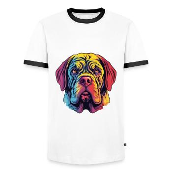 Neapolitan Mastiff Dog Breed Watercolor Cartoon Ka - Men's Ringer Shirt - white/black - Front - AI Model Female 172 light (172cm) & AI Model Male 178 dark (178cm)