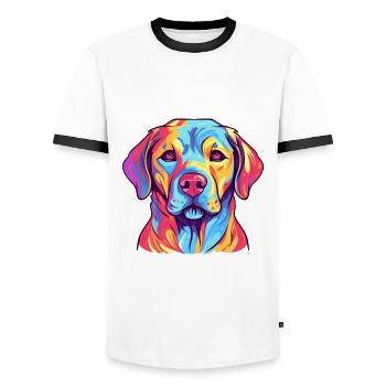 Labrador Hund Rasse Aquarell Karikatur Kawaii Farbe - Männer Kontrast-T-Shirt - Weiß/Schwarz - Vorne - AI Model Female 172 light (172cm) & AI Model Male 178 dark (178cm)